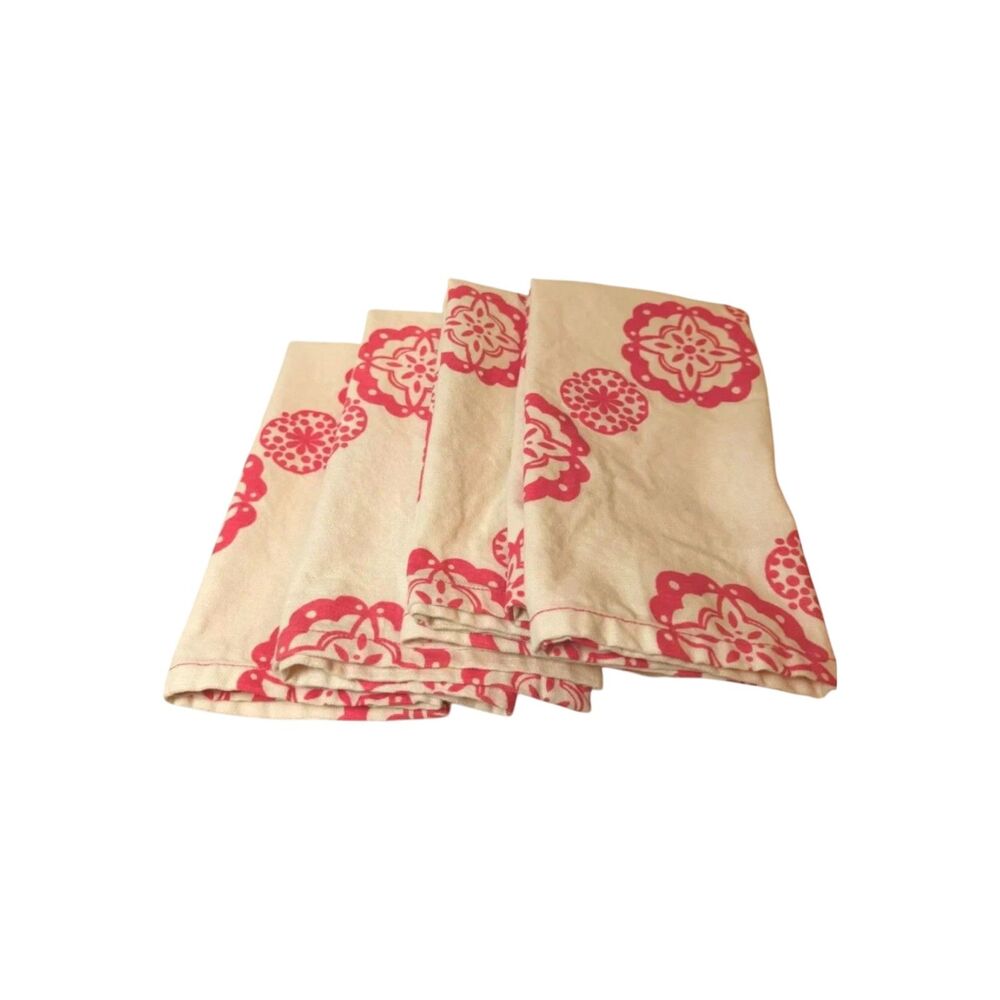Anthropologie Dinner Napkins Floral Boho Beachy Geometric ~ Set of 4